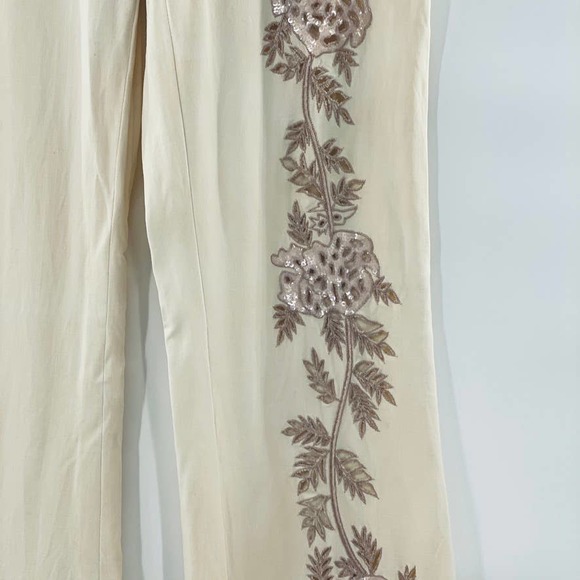 Yigal Azrouël Embellished Sequin Cut Out Flat Front Straight Leg Trousers Size 4 - Picture 7 of 14